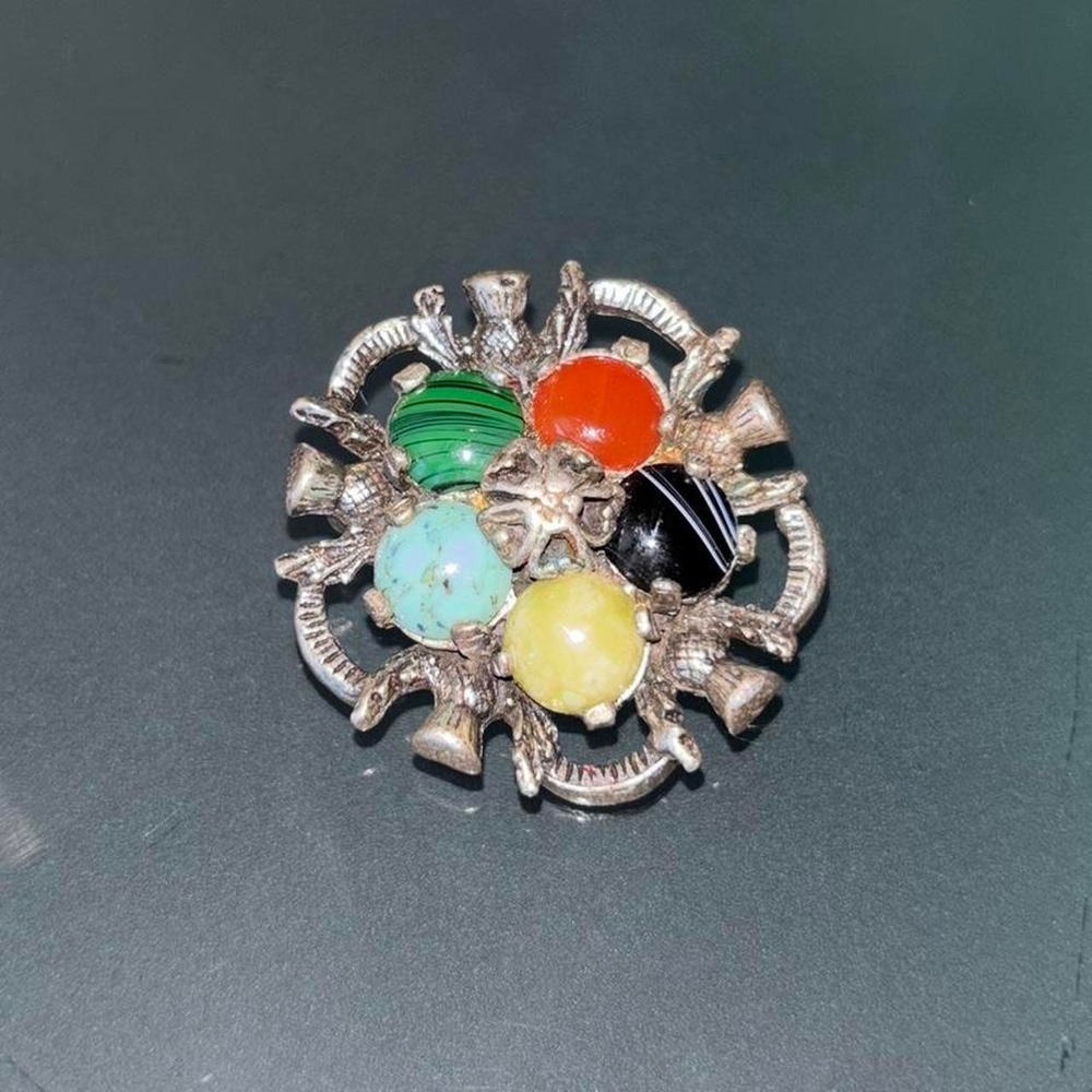 Vintage Multicolor Stone Brooch Pin | Retro Statement Jewelry